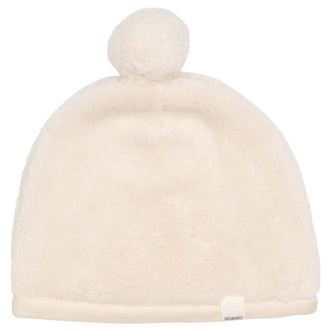 Koeka baby mutsje Malmo van teddy stof in kleur pebble