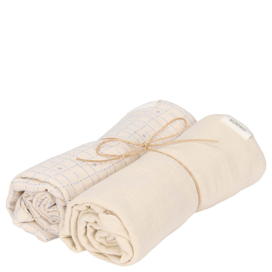Koeka hydrofiel swaddles Lind 2-pack in warm white met ruitstructuur