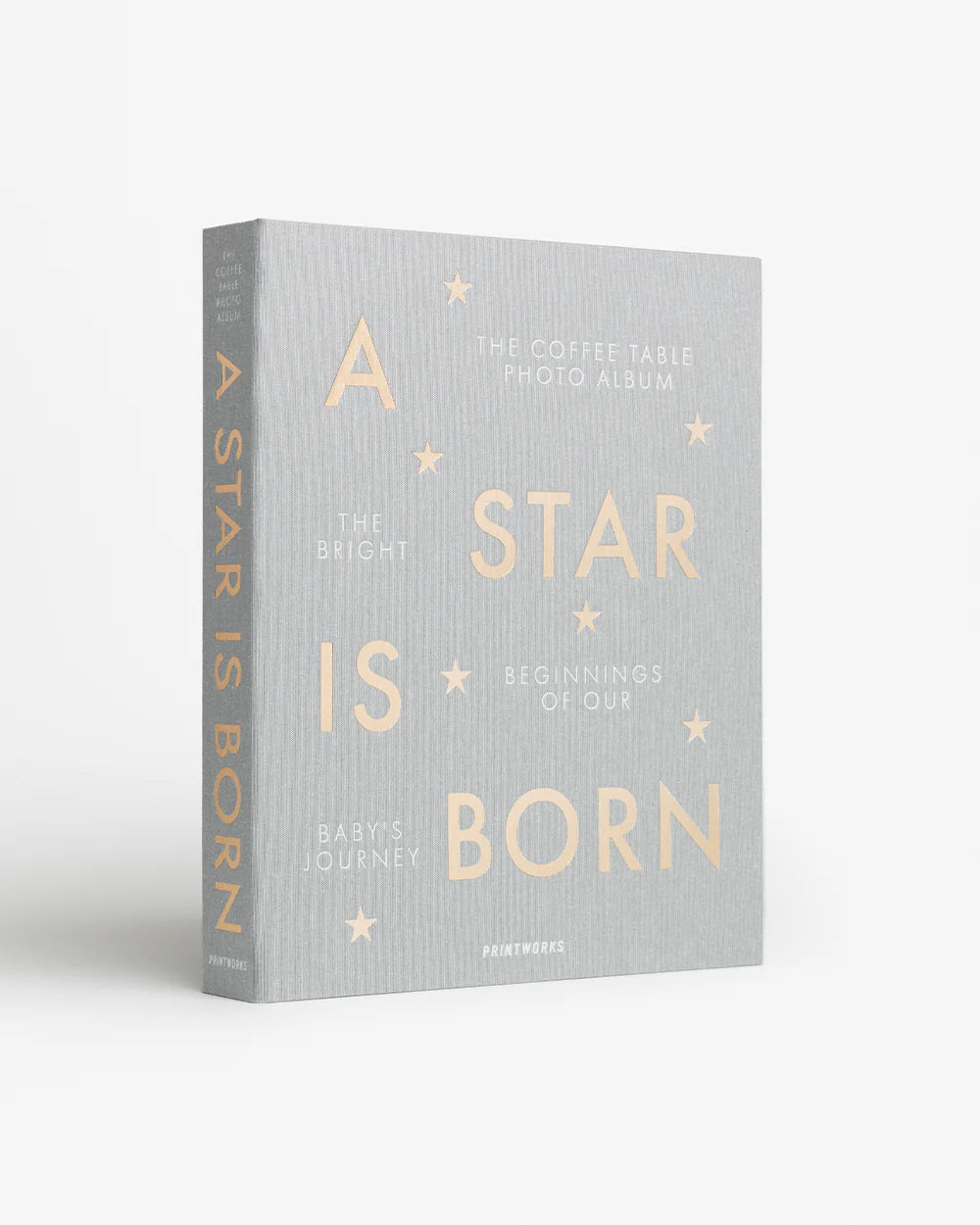Grijs babyalbum van Printworks met tekst ‘A Star is Born’ op linnen kaft