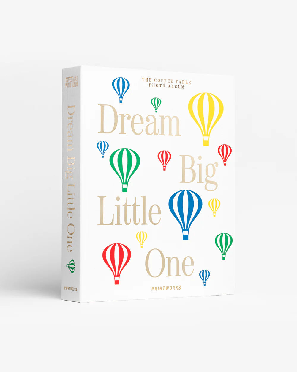 Beige babyalbum met gouden tekst en ballonnen van Printworks