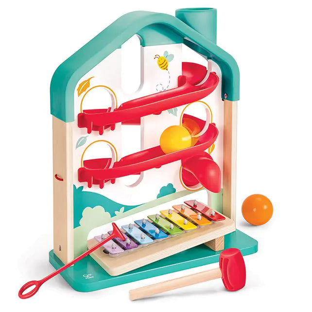 Hape Melody Mansion ballenbaan met houten xylofoon en kleurrijke ballen