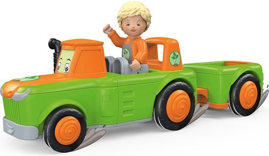 Toddys Frank Farmy speelgoedtractor met frictiemotor en aanhanger met open klep