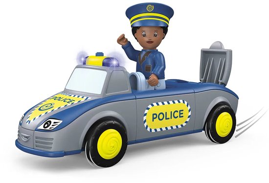 Toddys Tom Trusty politieauto met frictiemotor, zwaailicht en STOP-bord