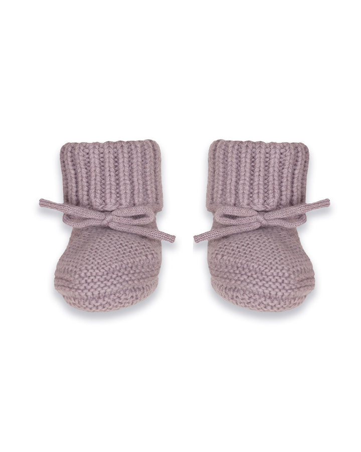 Roze Merino wollen babyslofjes van Lodger met striksluiting