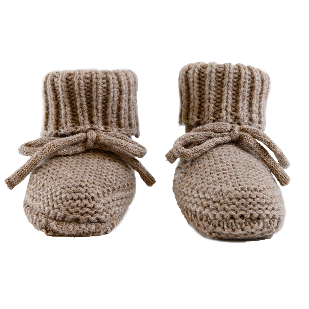 Lodger wollen babyslofjes van Merinowol met strikje, slippermodel