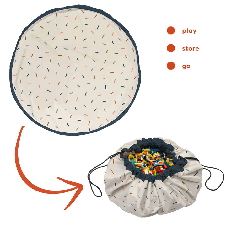 Play & Go opbergzak en speeltapijt met kleurrijk confetti-design