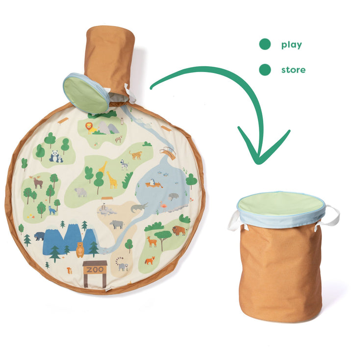 Play & Go SOO opbergmand en speeltapijt Zoo – 140 cm dierenmotief