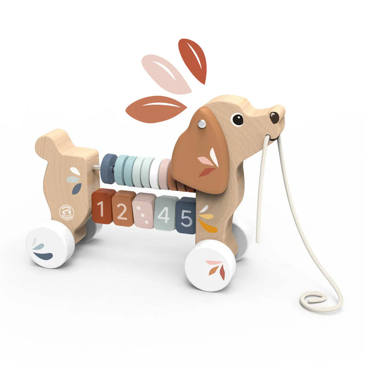 Speedy Monkey houten trekdiertje puppy in multicolor uitvoering