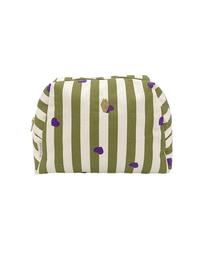 Milinane toilettas Jade met Stripe Love print, gewatteerd canvas met waterdichte voering