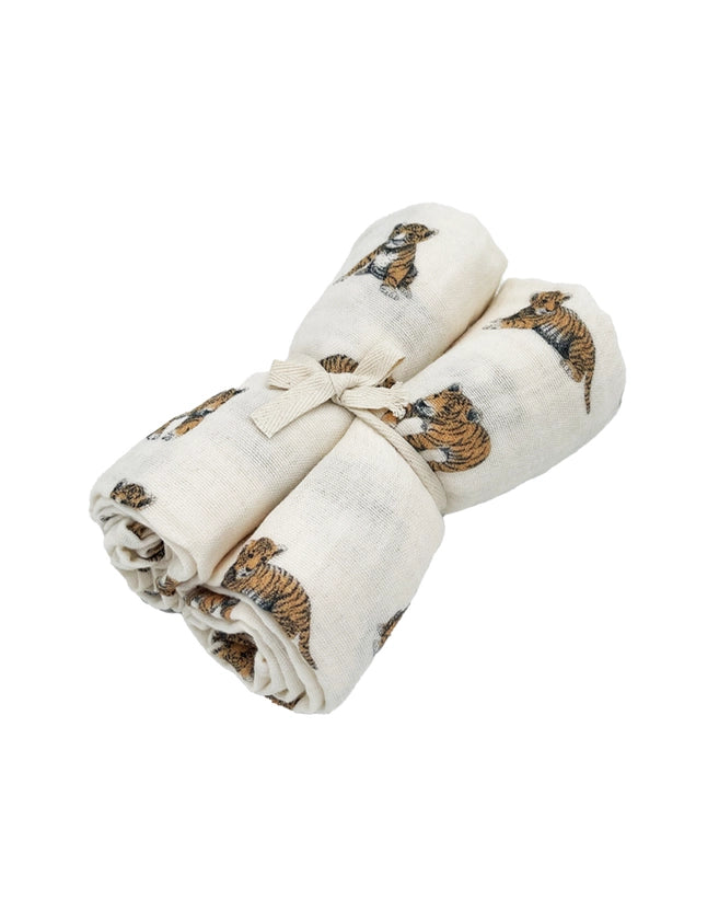Set van twee Milinane tetradoeken 70x70 cm met tijgerprint van dubbel katoenen mousseline