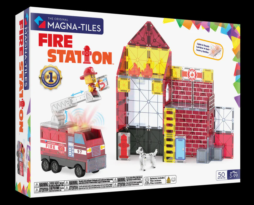 MAGNA-TILES Fire Station set met 50 magnetische onderdelen en microMAGS