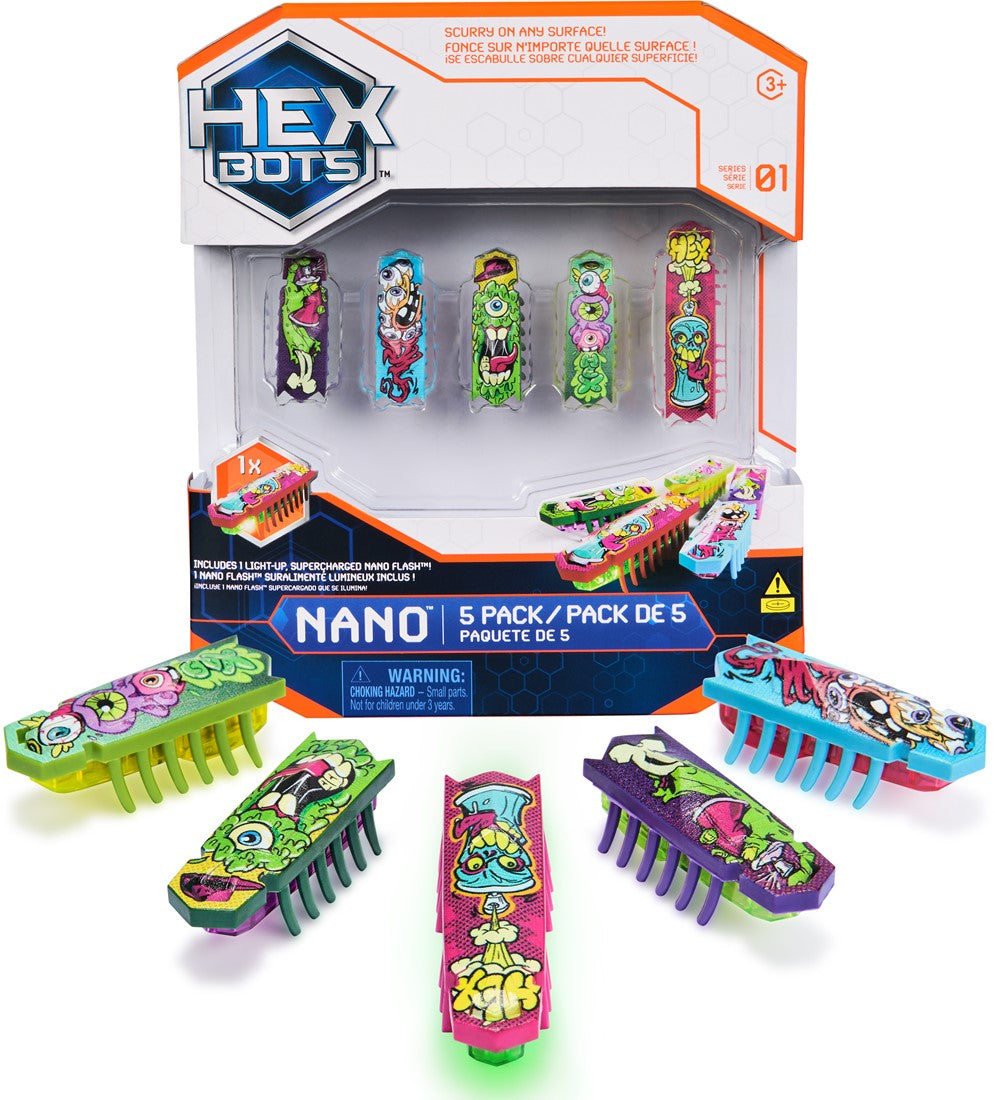 Set van 5 Hexbug Nano met LED Flash – bewegende mini-robots