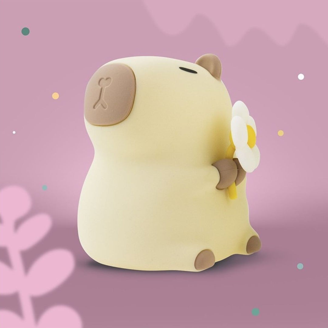 LED Nachtlamp Capybara Florist geel – schattige lamp met bloemen