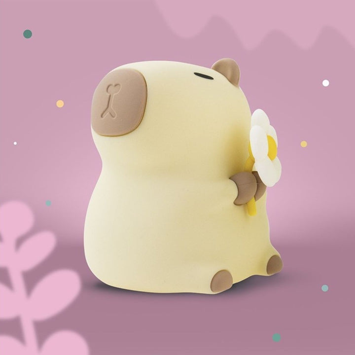 LED Nachtlamp Capybara Florist geel – schattige lamp met bloemen