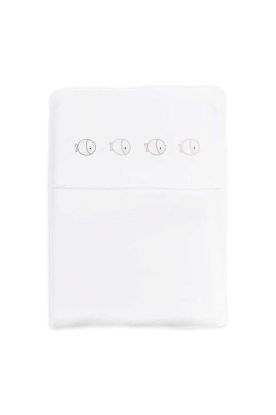 Bamboom deken en kussensloop met vissenprint in nude, formaat 70x100 cm