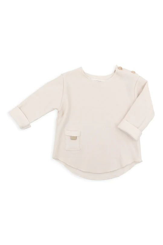 Warm wit lang mouw T-shirt van Bamboom Pure-lijn met houten knopen