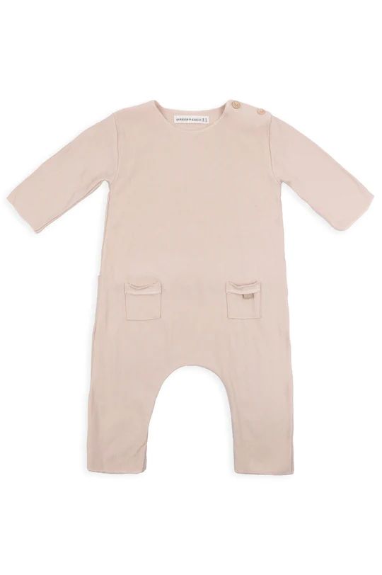 Roze baby body van Bamboom, Pure-lijn met houten knopen en voetjes