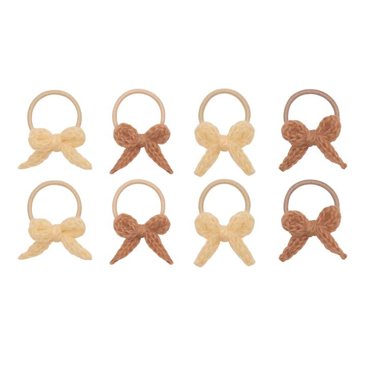 Set van 8 Mimi & Lula mini elastiekjes met gebreide strikken in neutrale tinten