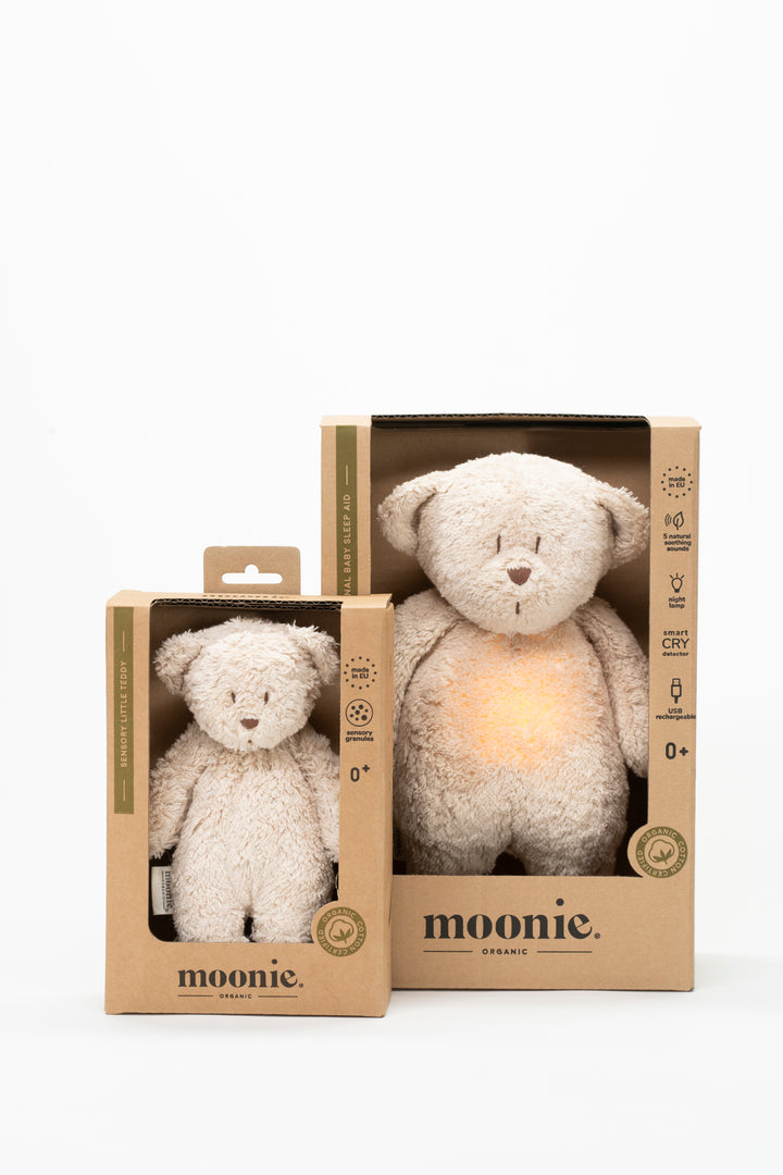 Moonie knuffel teddybeer Sand – sensorisch en biologisch katoen