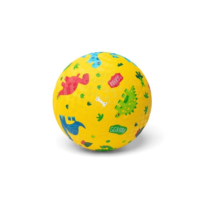 Gele speelbal met dino-illustratie van Little L, 18 cm
