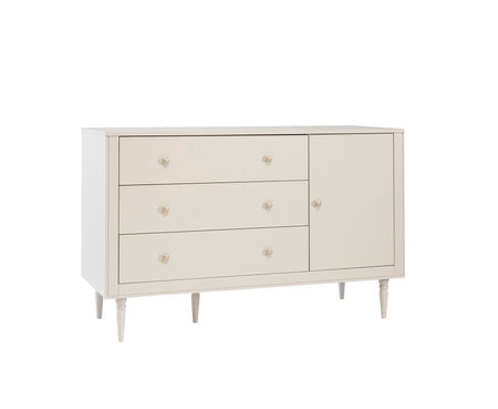 Pinio Petite commode met 3 lades en 1 deur in champagnekleur op houten poten