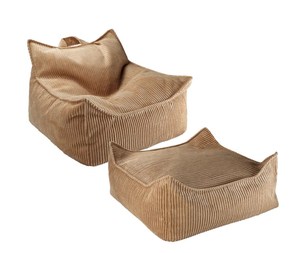 Wigiwama zitzak en ottoman set in toffee corduroy stof in kinderkamer