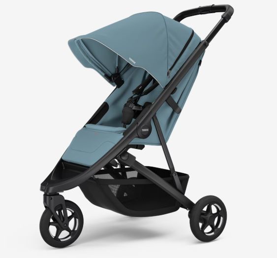 Thule Spring 2 kinderwagen in Mid Blue on Black, wendbaar en compact voor elk terrein