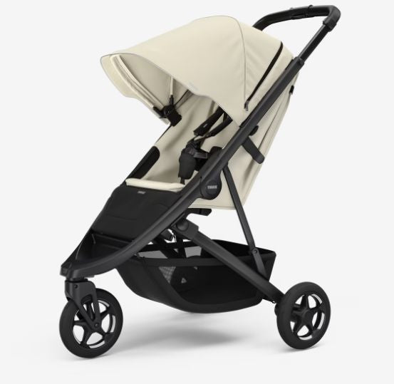 Thule Spring 2 buggy in Soft Beige on Black, stijlvol en compact met all-terrain mogelijkheden