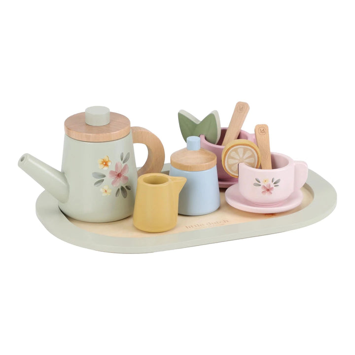 Houten theeservies van Little Dutch met pastelkleuren en accessoires