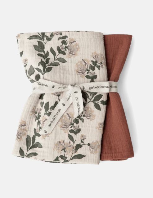 Set van 2 mousseline tetradoeken van Garbo & Friends in Honeysuckle-print