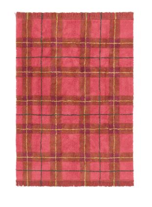 Lorena Canals kindertapijt in vintage rood tartan patroon, wasbaar 90x120 cm