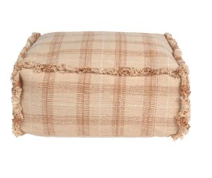 Lorena Canals handgeweven kinderpoef in Rose met ruitjespatroon en franjes.