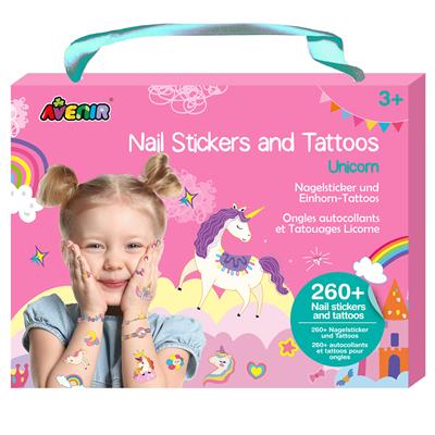 Eenhoorn nagelstickers en tattoos voor kinderen in cadeauverpakking
