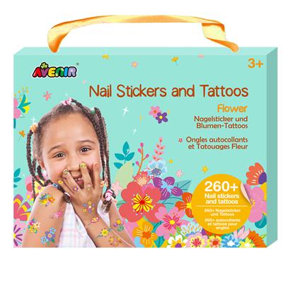 Set nagelstickers en tattoos voor kinderen met bloemenmotief