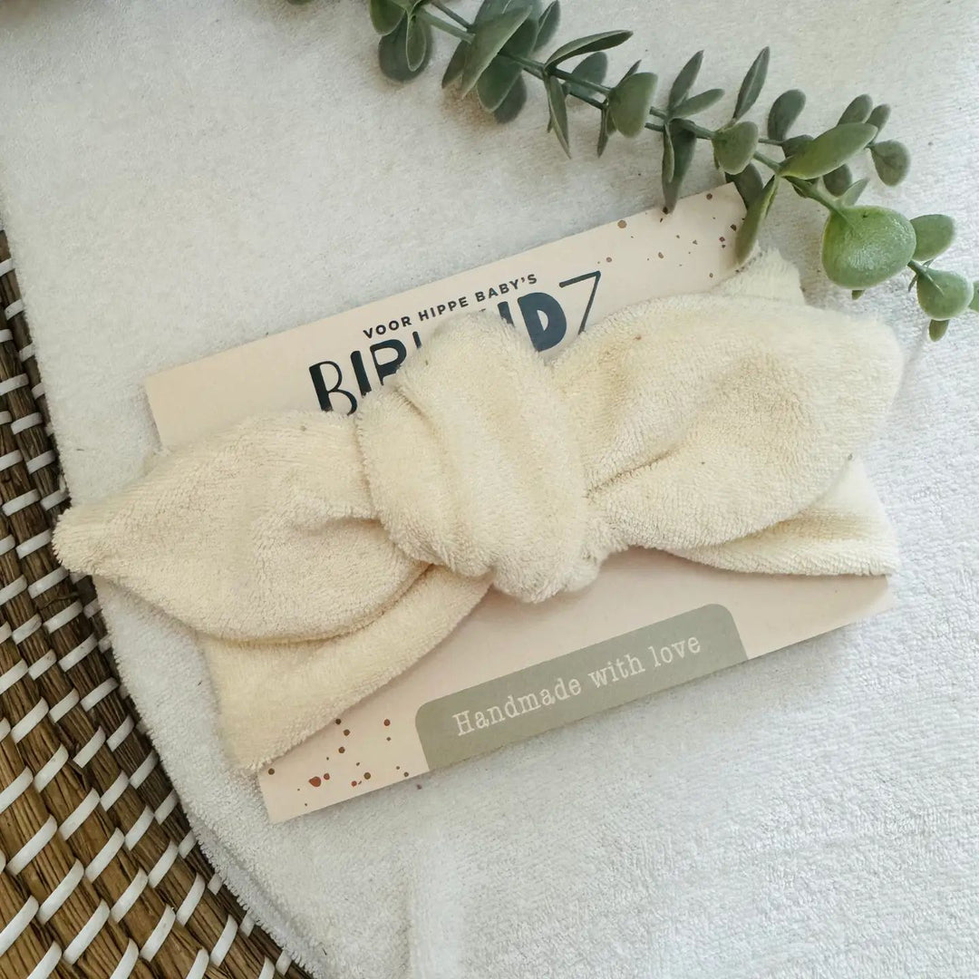 Bibi Kidz badstof haarband naturel – handgemaakt en verstelbaar met knoop