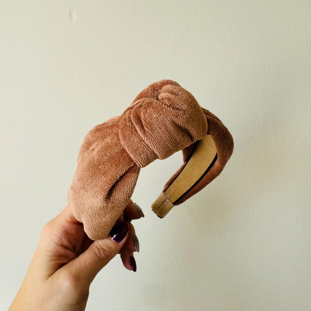 Bibi Kidz knoop haarband bruin – zachte velours haarband voor kinderen en volwassenen