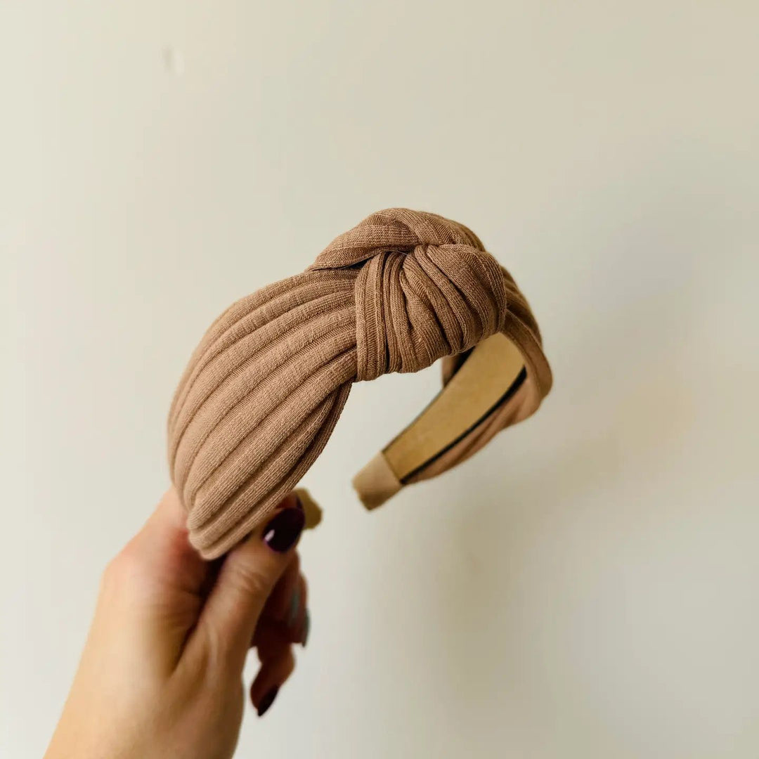 Bibi Kidz knoop haarband rib cacao – elastische haarband voor kind en volwassene