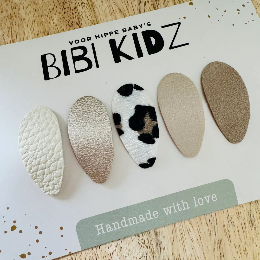 Bibi Kidz haarspeldjes beige – setje van 3 cm met imitatieleer en bloemetjes