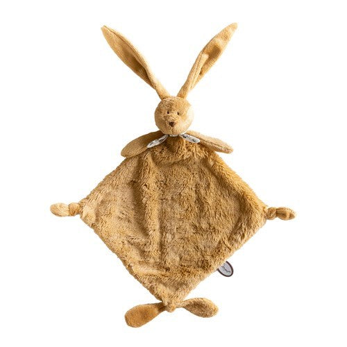 Knuffeldoek Flo het konijn in karamel met Liberty-strik
