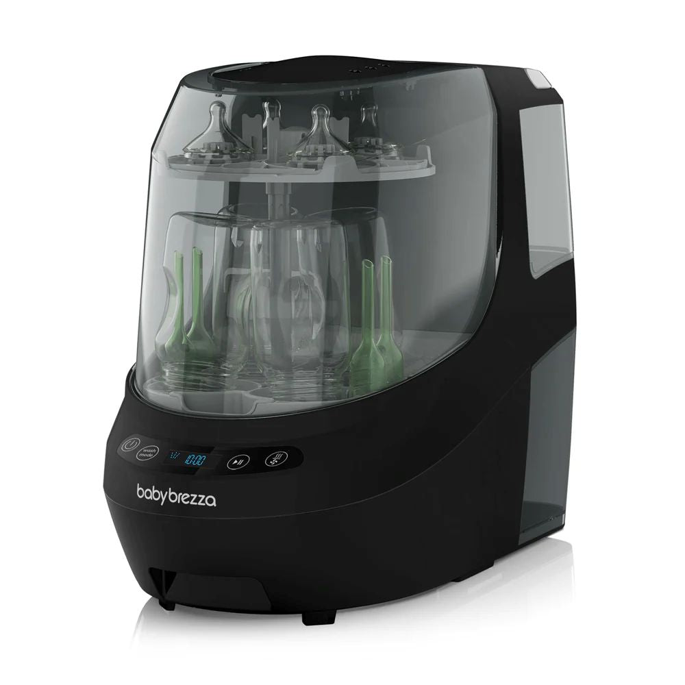 Baby Brezza Flessenwasser Pro zwart met LCD-display, flessen en accessoires