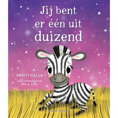 Cover van het kinderboek "Jij Bent Er Eén Uit Duizend" met Debra de zebra.