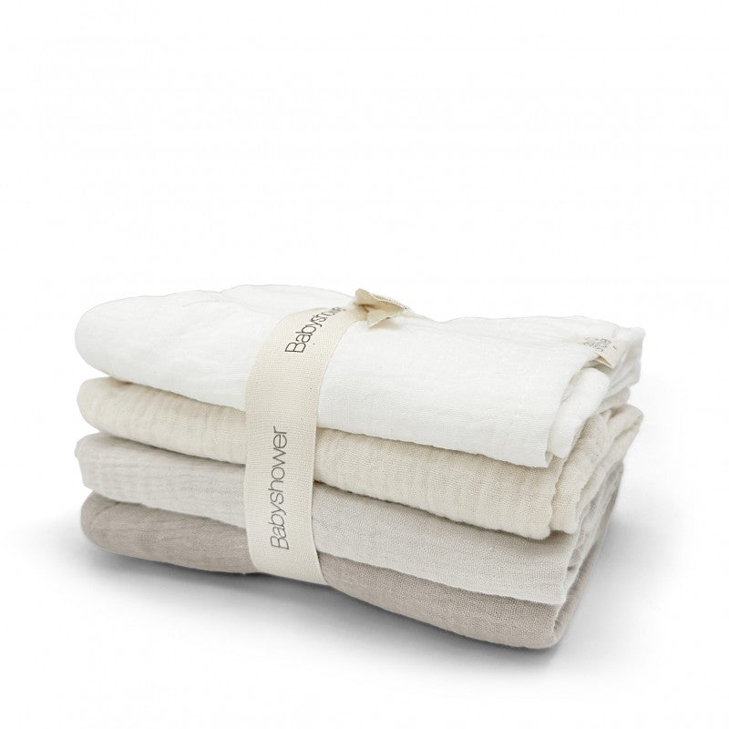 Set van 4 tetradoeken van Babyshower in Ivory tinten van biologisch katoen