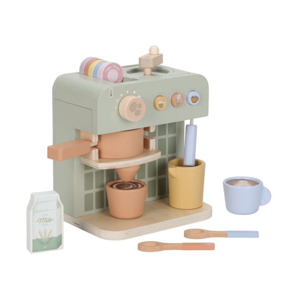 Houten Little Dutch koffiezetapparaat met accessoires in mintgroen