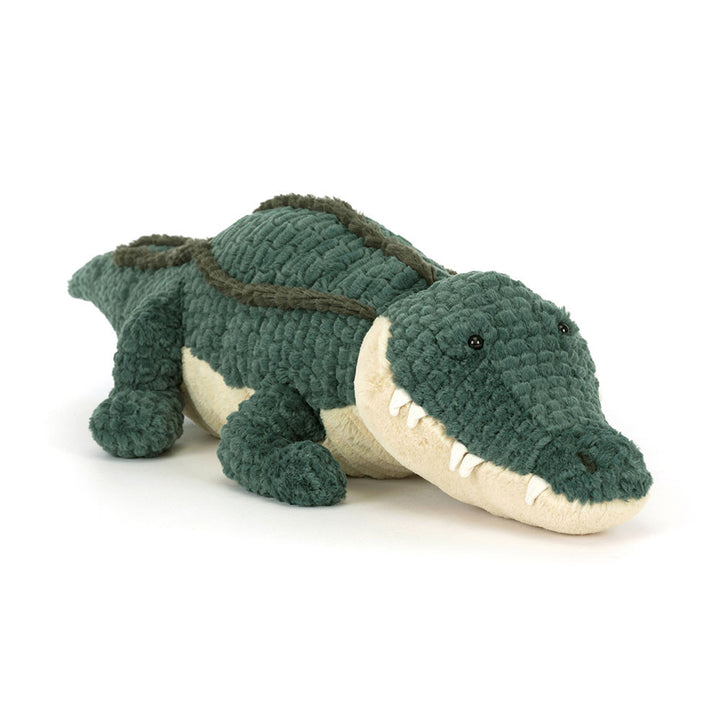 Jellycat knuffel Allexi Alligator zittend met koksmuts in zachte groene stof