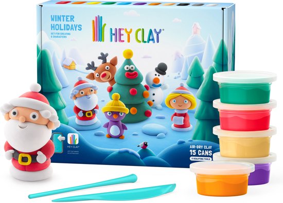 Hey Clay Winter Holidays kleiset met 15 potjes en sculpting tools
