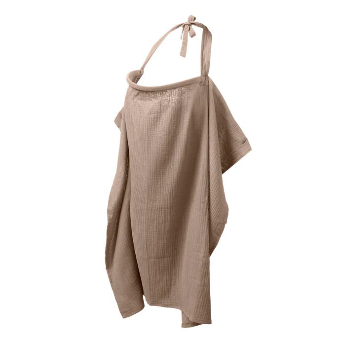 Voedingsdoek taupe van Ilmaha in ademend katoen, met bijpassend zakje