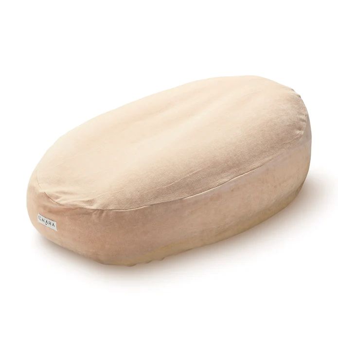 Champagnekleurige velours relaxhoes voor Ilmaha voedingskussen