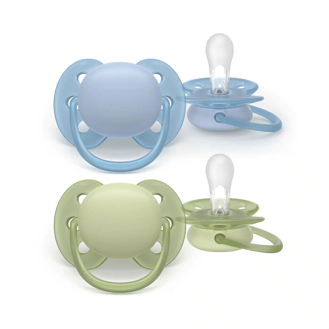 Avent Ultra Soft fopspeen 0-6m lichtblauw/groen – extra zacht schildje voor gevoelige babyhuid