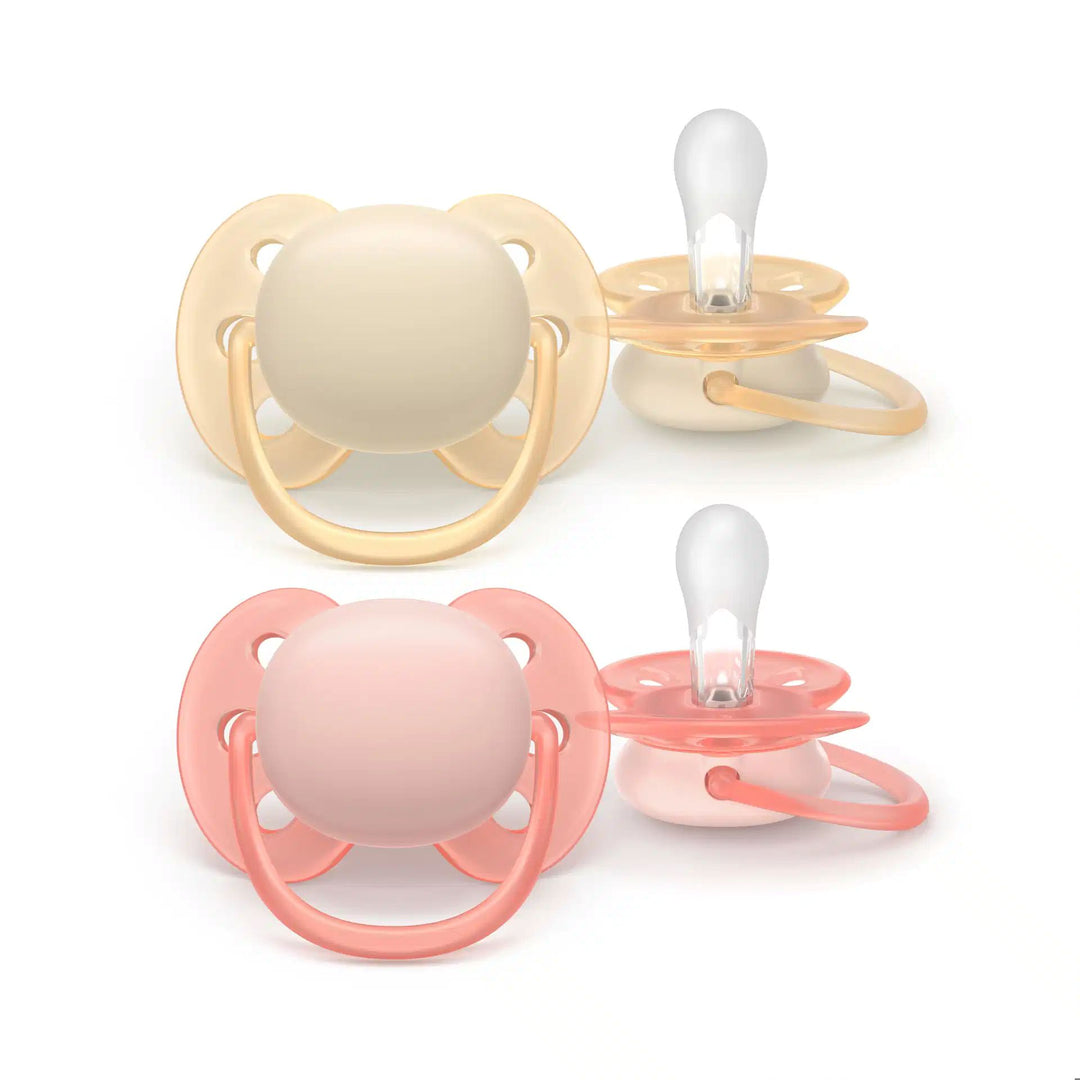 Avent Ultra Soft fopspeen 0-6m roze/beige – flexibel schildje voor gevoelige babyhuid