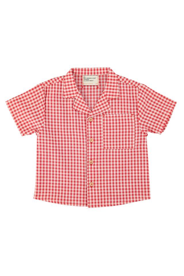 Piupiuchick - T-Shirt Korte Mouw Knoopjes Hawaiian | Red Ecru